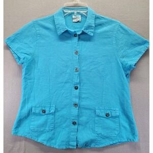 CMC Color Me Cotton Womens Small‎ Top Buttons Blue SS Pockets Made In USA